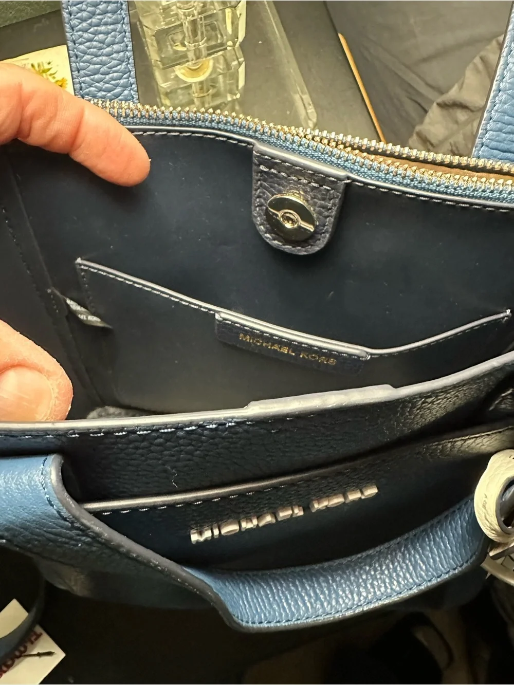 Michael Kors Navy and Cream Leather Satchel with Top Handles